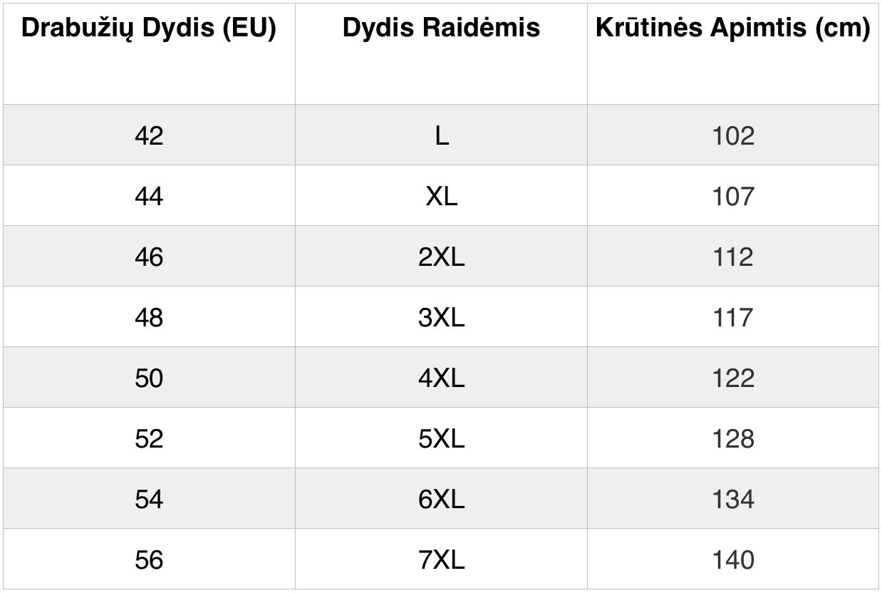 dideli dydziai lentele moterims