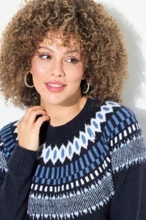 melsvas skandinaviskais rastais puostas megztinis moterims