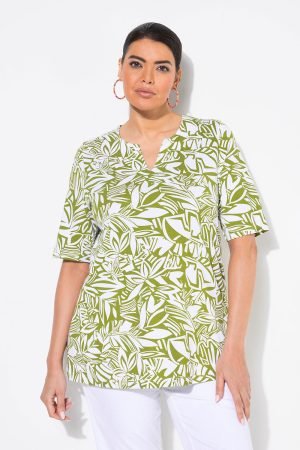 zalsvi moteriski marskineliai su rastu trumpos rankoves