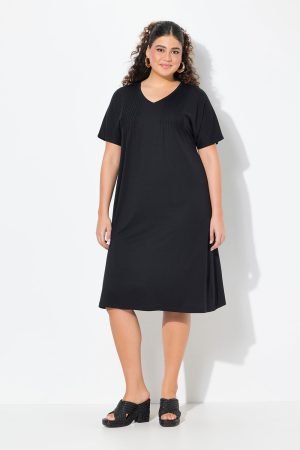 juoda medvilnes midi suknele trumpomis rankovemis