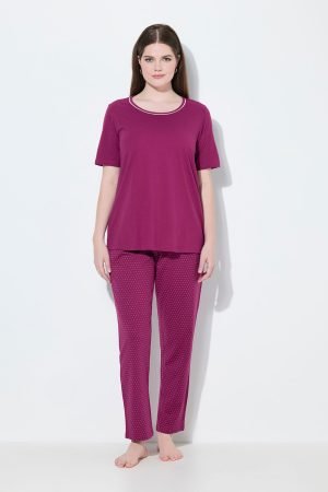 rausva moteriska pizama trumpomis rankovemis plius dydis