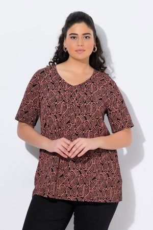 rudi rastuoti moteriski marskineliai trumpomis rankovemis