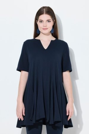 tamsiai melyna medvilnes trumpa tunika