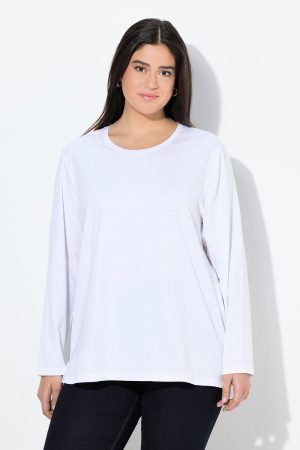 balti medvilniniai moteriski marskineliai ilgomis rankovemis oversize
