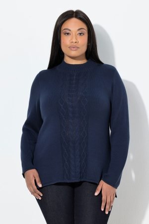 tamsiai melynas akrilo megztinis moterims